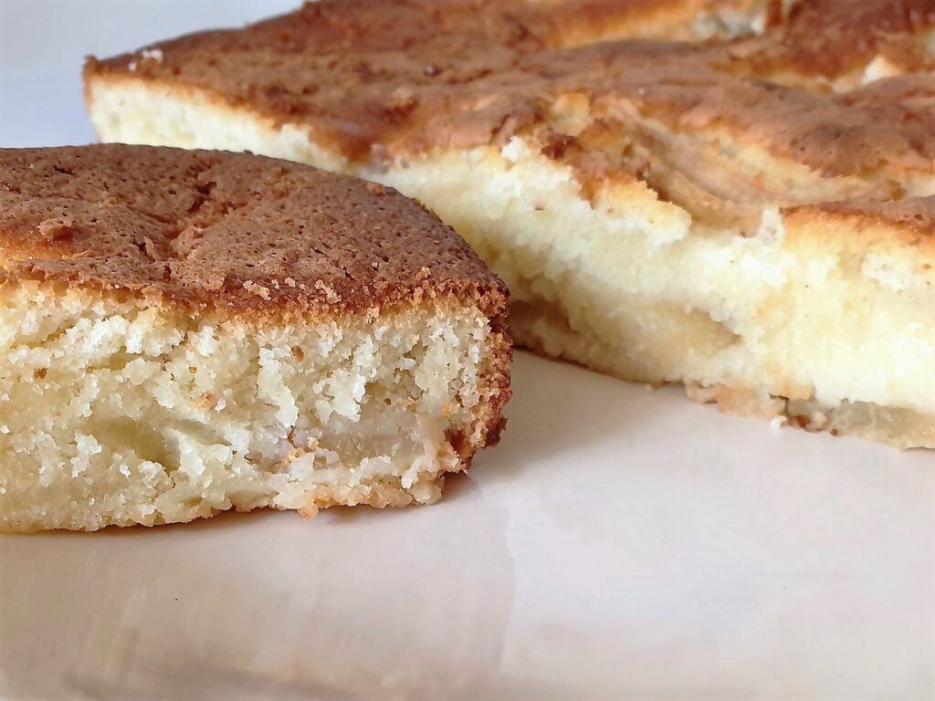 Close up showing the texture of the pear cake.