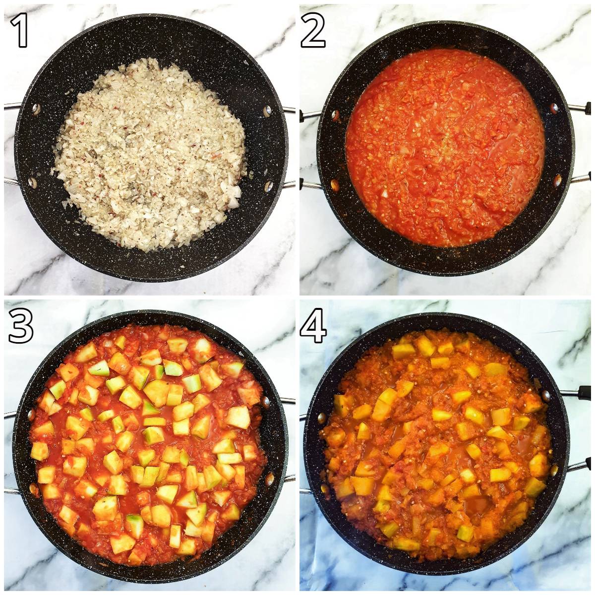 Steps for making arrabbita sauce with marrows.