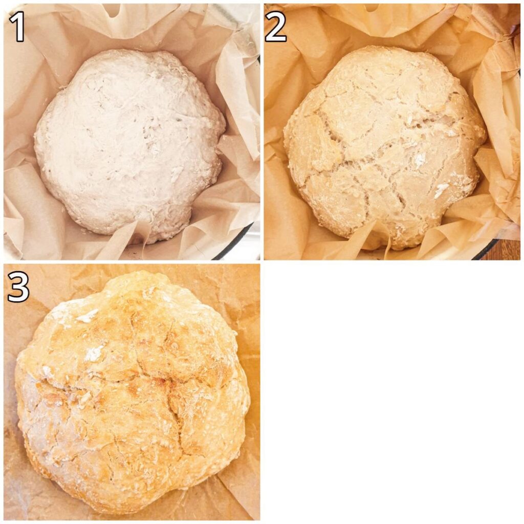 Steps for baking the crusty homemade bread in a dutch oven