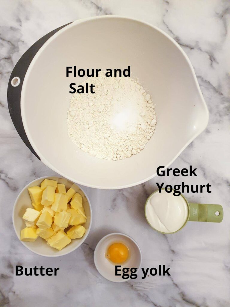 Ingredients for flaky yoghurt pastry