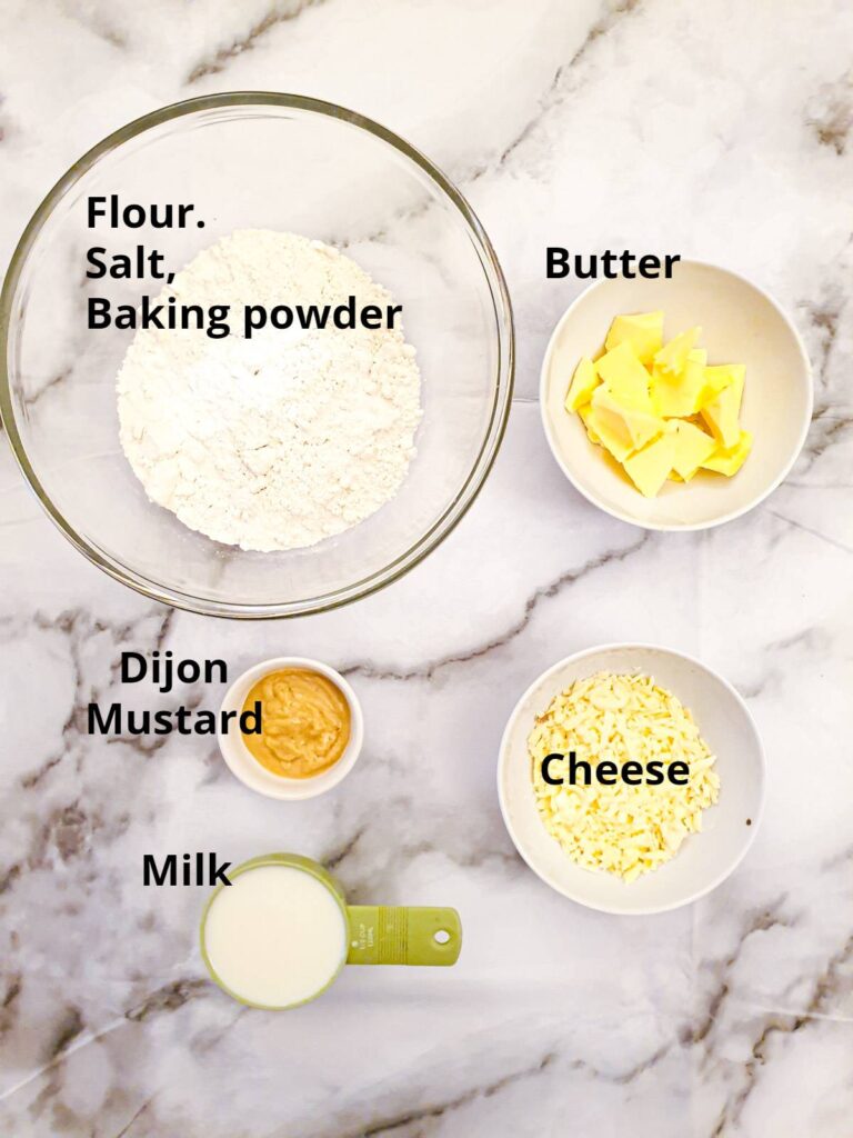 Ingredients for the cheesy scone topping for the beef cobbler. Ingredients for the cheesy scone topping for the beef cobbler.