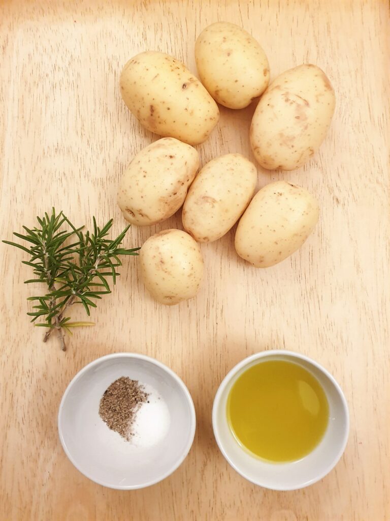 Ingredients for rosemary smashed potatoes.