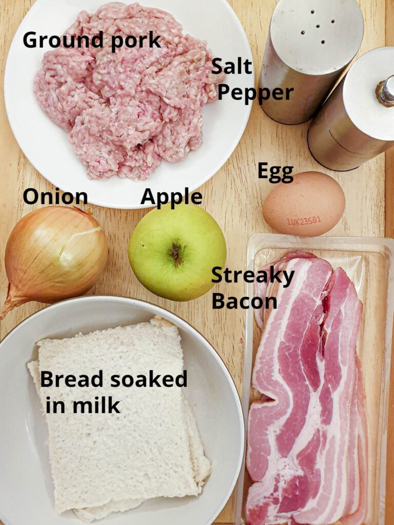 Ingredients for pork and apple pigs in blankets.