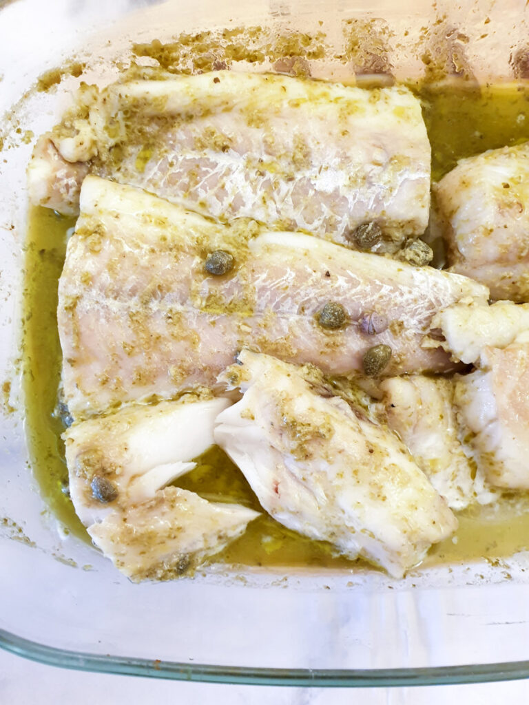 Close up of the cooked fish showing how it flakes.