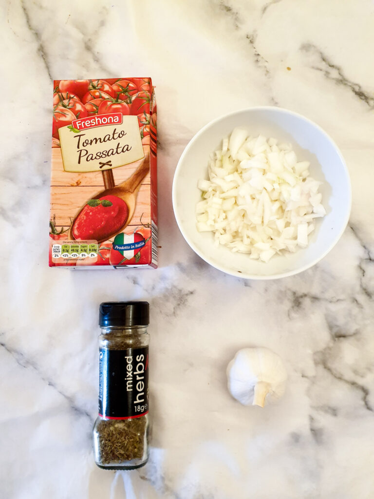 Ingredients for marinara sauce.