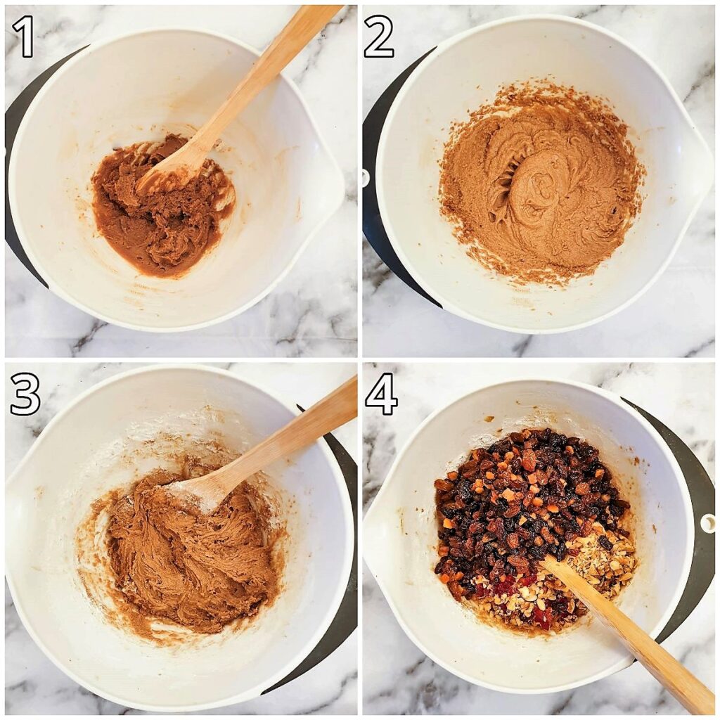 Steps for mixing the christmas cake.