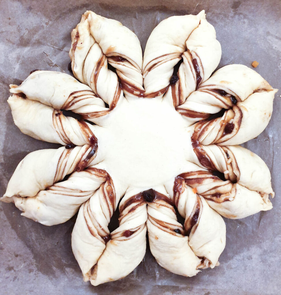 The shaped star bread before it is baked.