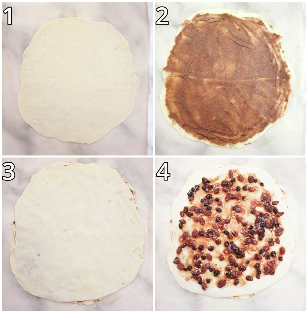 Steps for making the first three layers of dough and filling.