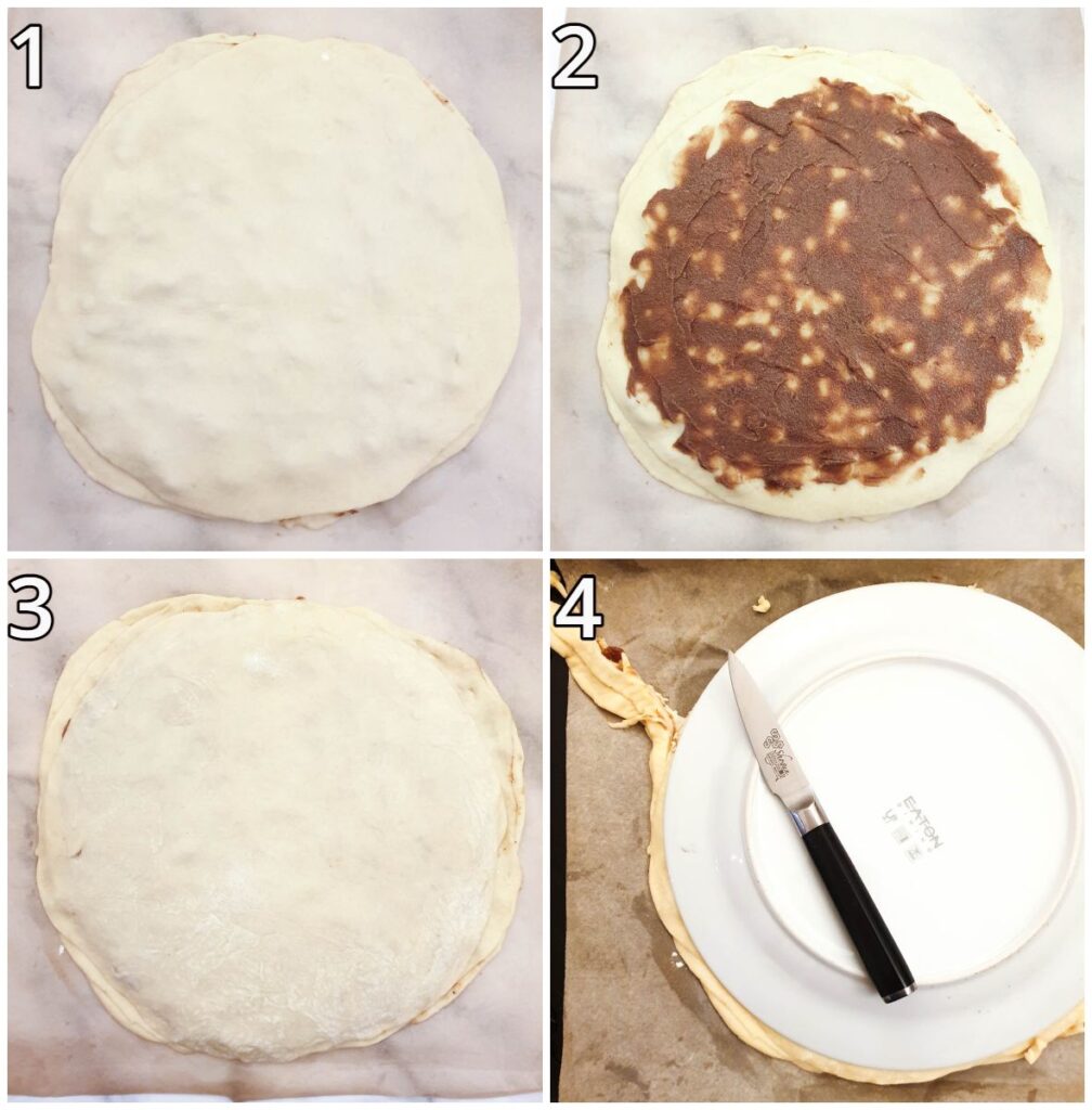 Steps for making the final layer of dough and filling and trimming the excess pastry.