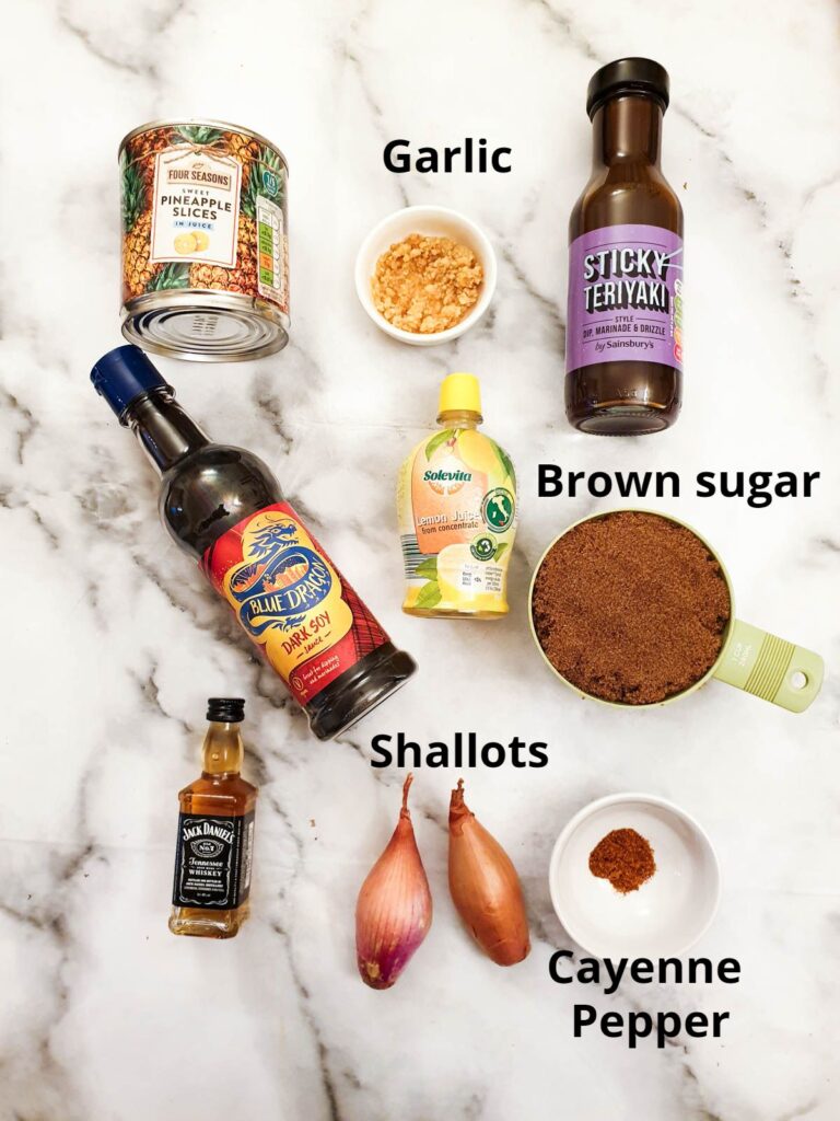 Ingredients for Jack Daniels dipping sauce.