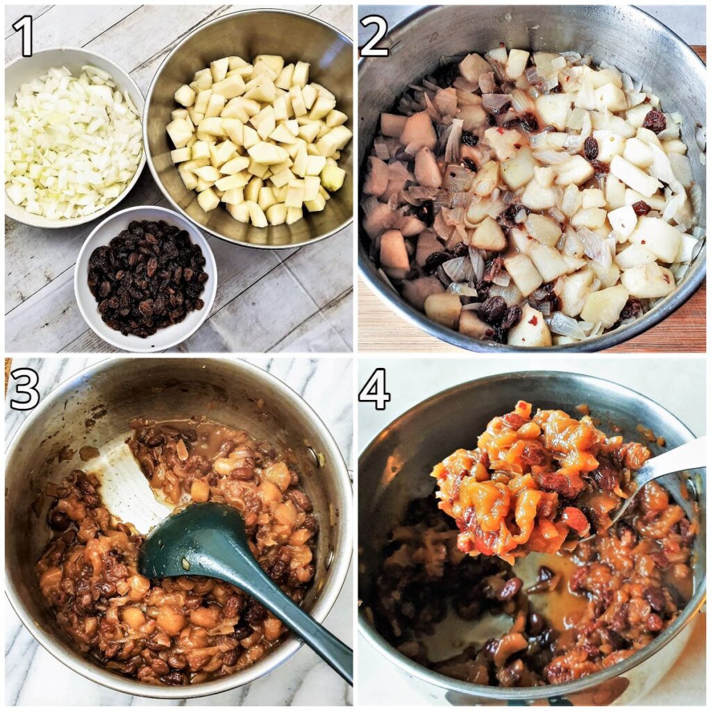 Steps for making pear and onion chutney.