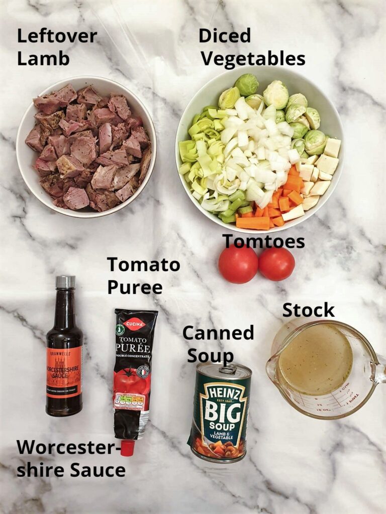 Ingredients or leftover lamb pies.