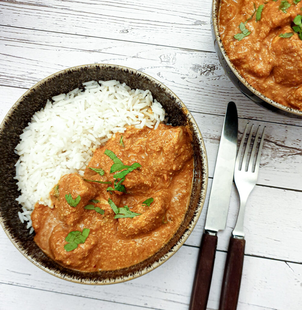 A place of chicken tikka masala with rice.