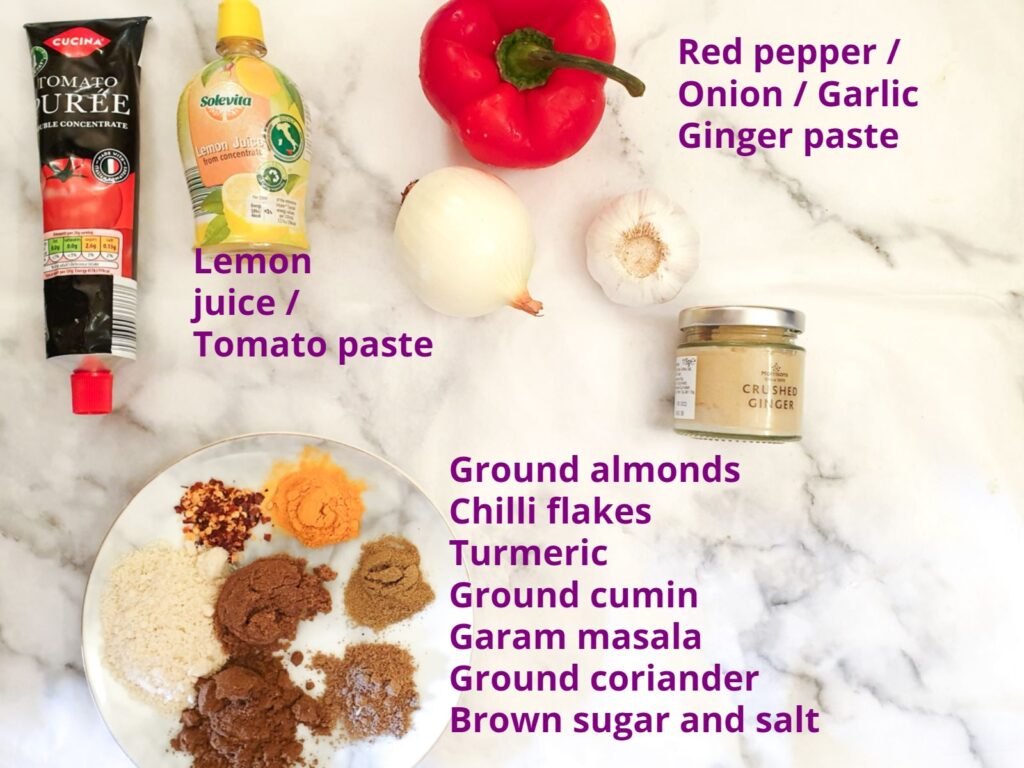 Ingredients for masala paste.