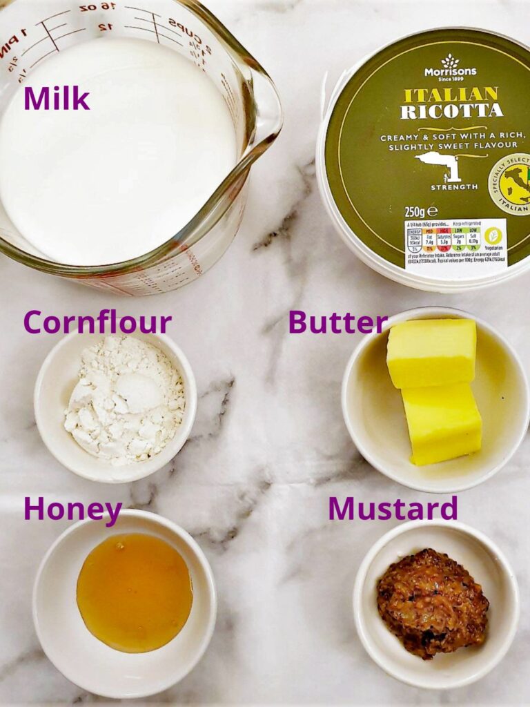 Ingredients for honey mustard sauce.