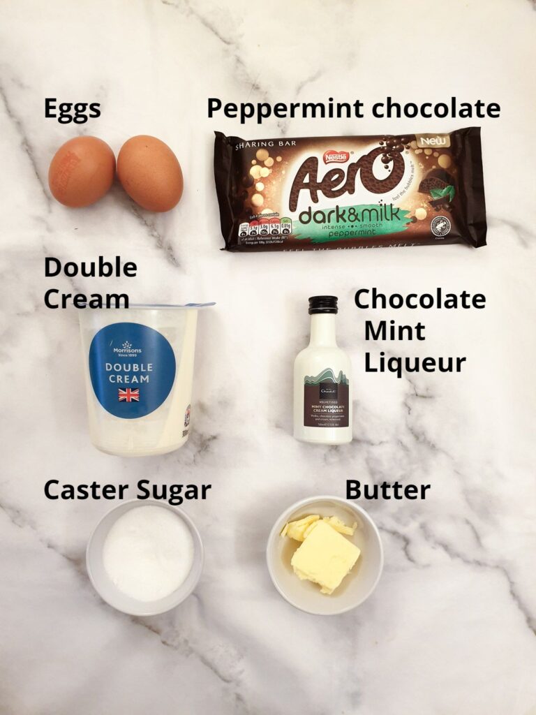 Ingredients for peppermint chocolate liqueur.