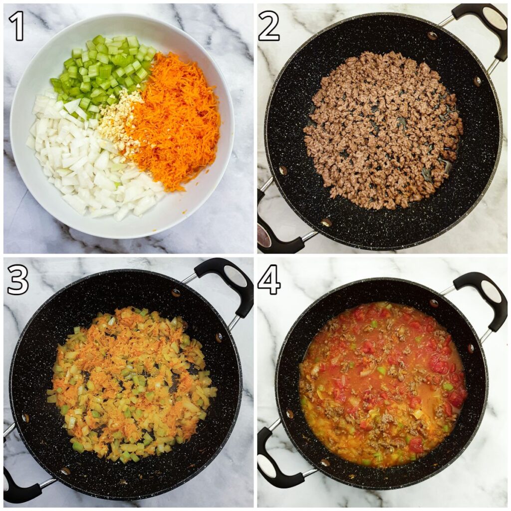 Steps for making the meat sauce.