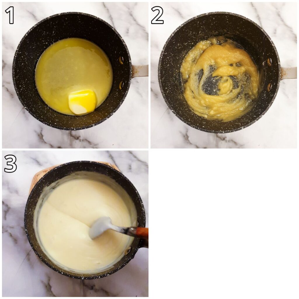Steps for making the bechamel sauce.