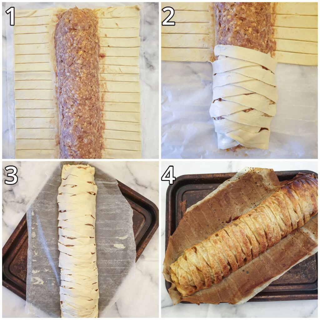 Steps for assembling the sausage roll - part 2.