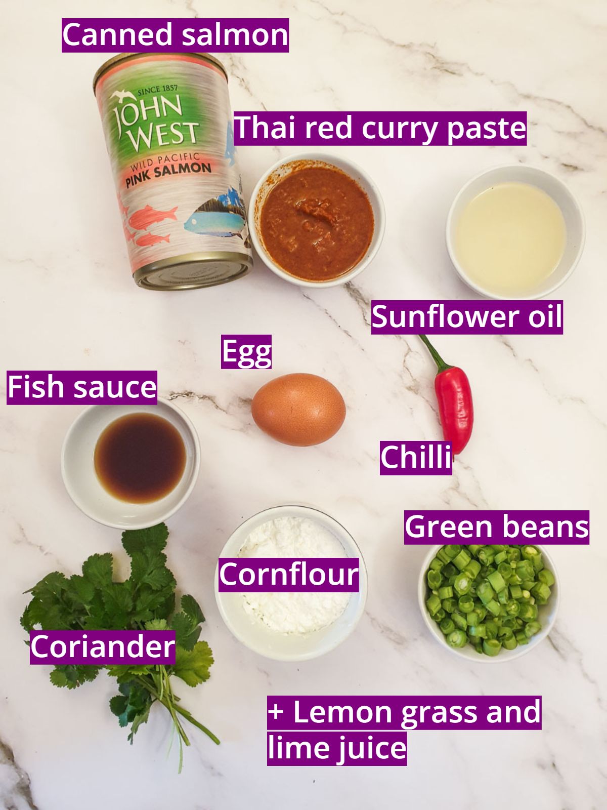 Ingredients for salmon fishcakes