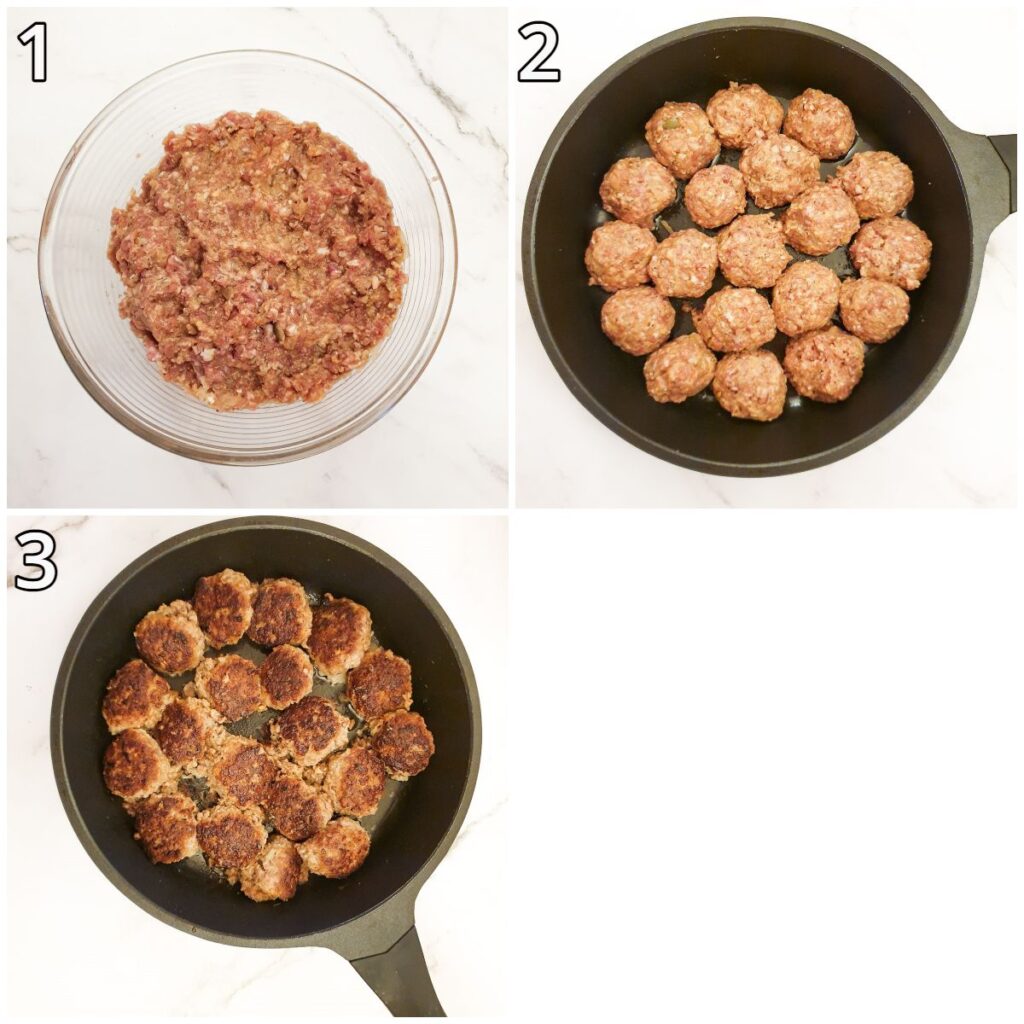 Steps for making meatballs.