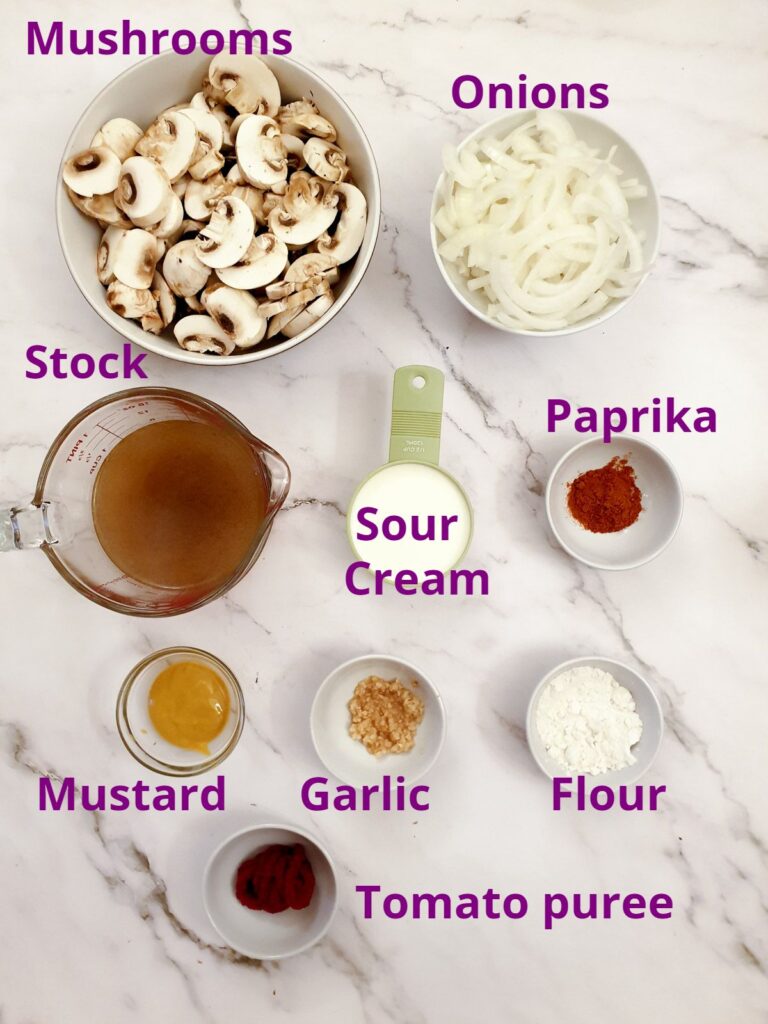 Ingredients for stroganoff sauce.