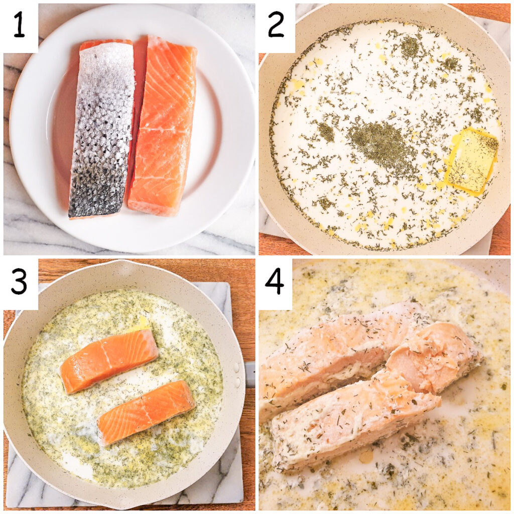 Steps for poaching the salmon.