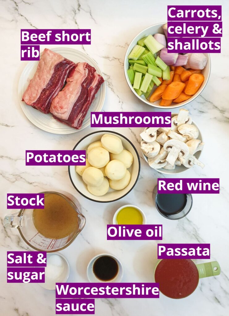 Ingredients for braised beef short rib.