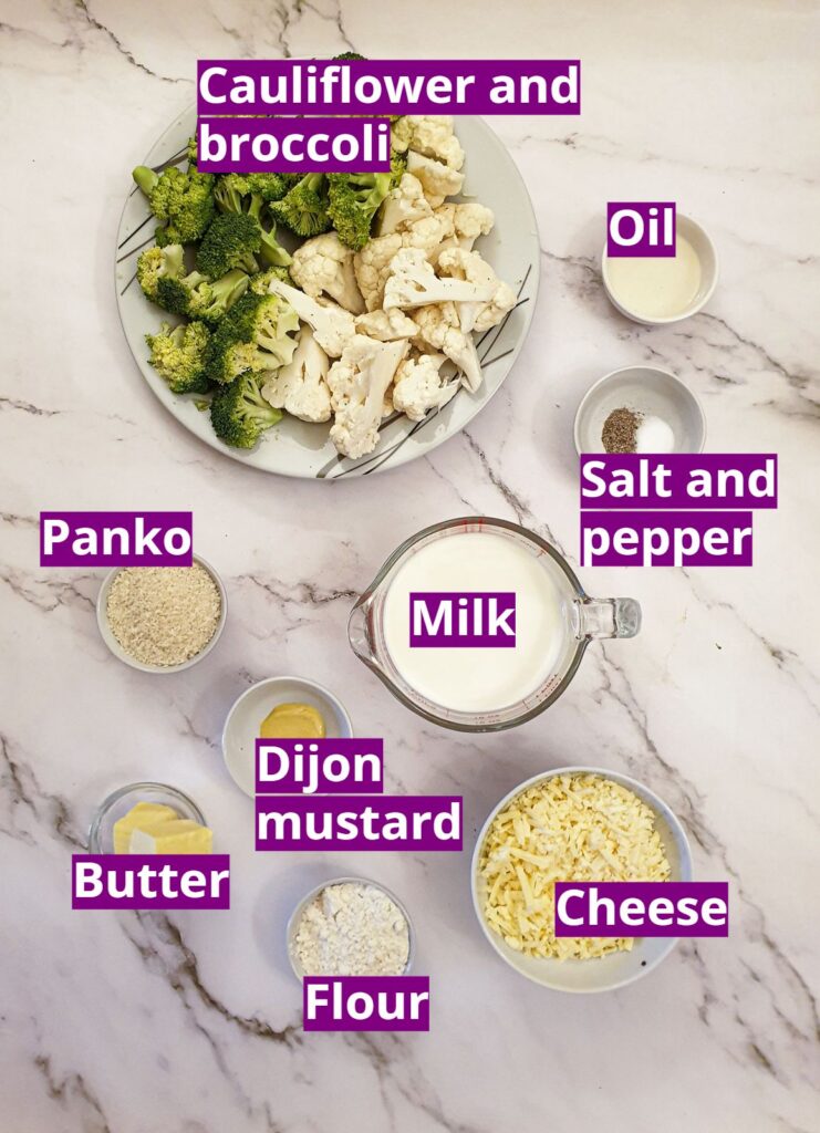 Ingredients for cauliflower and broccoli cheese.