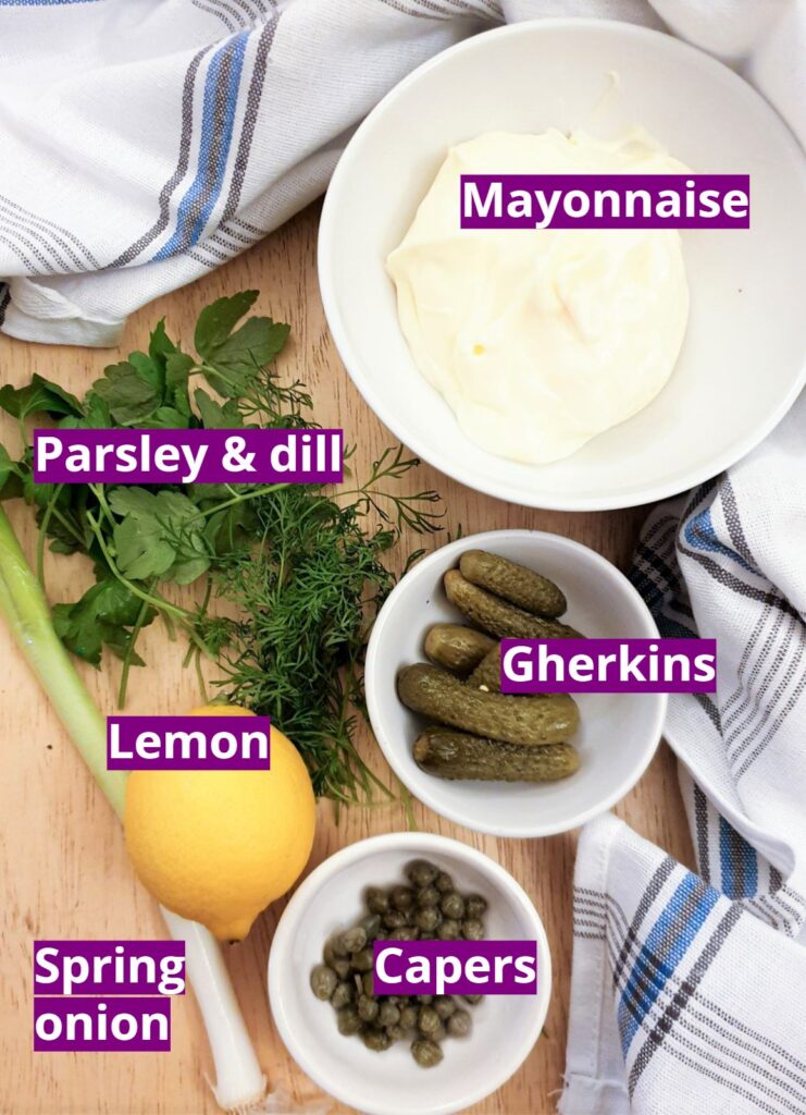 Ingredients for tartare sauce.