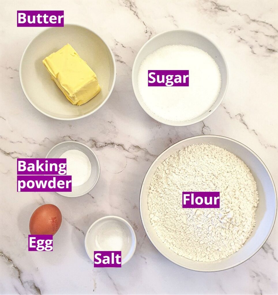 Ingredients for the sweet crust pastry