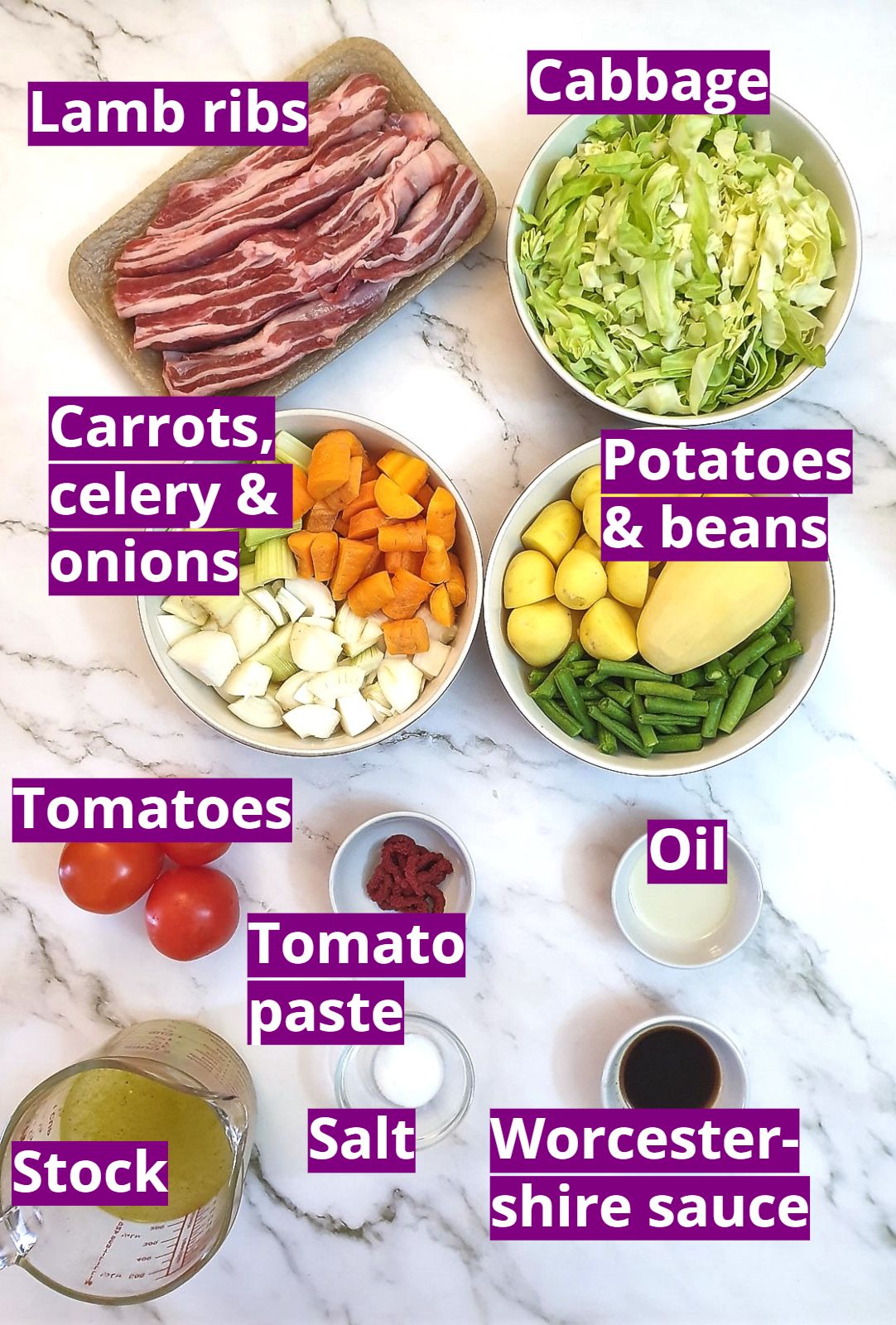Ingredients for lamb bredie.