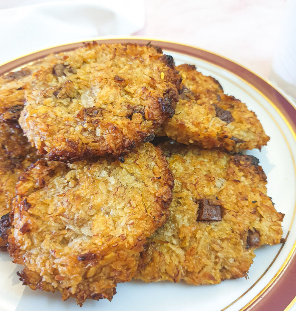 Closeup of a plate of banana breakfast cakes.