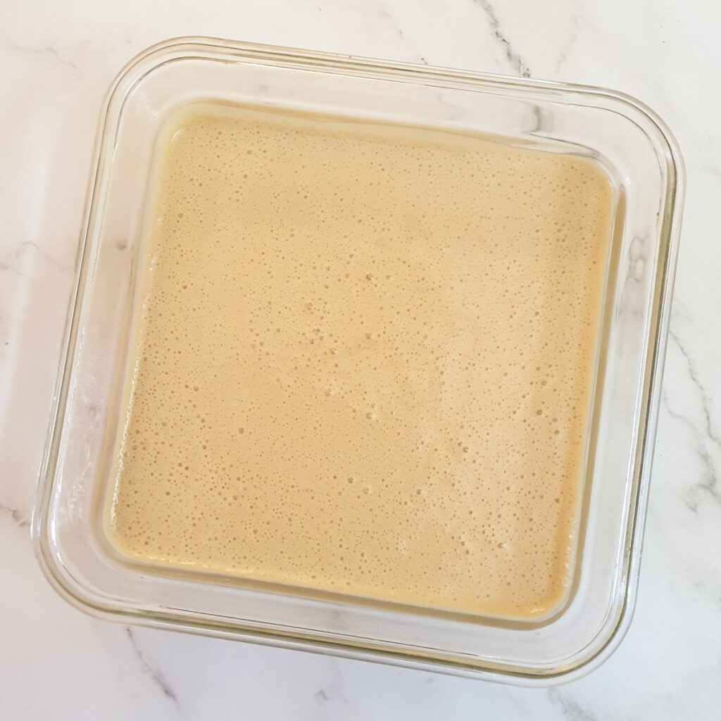 Ice cream mixture in a container ready for the freezer.