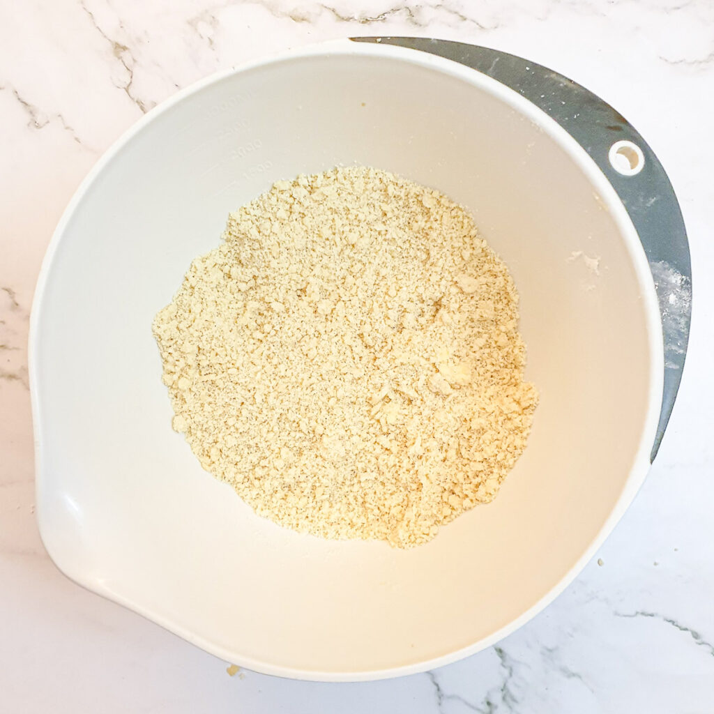 Butter and sugar rubbed together to form breadcrumbs.
