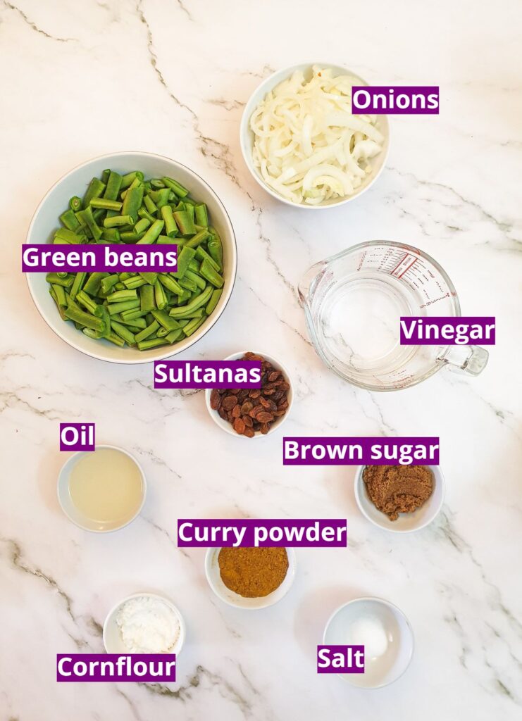 Ingredients for curried green bean salad.