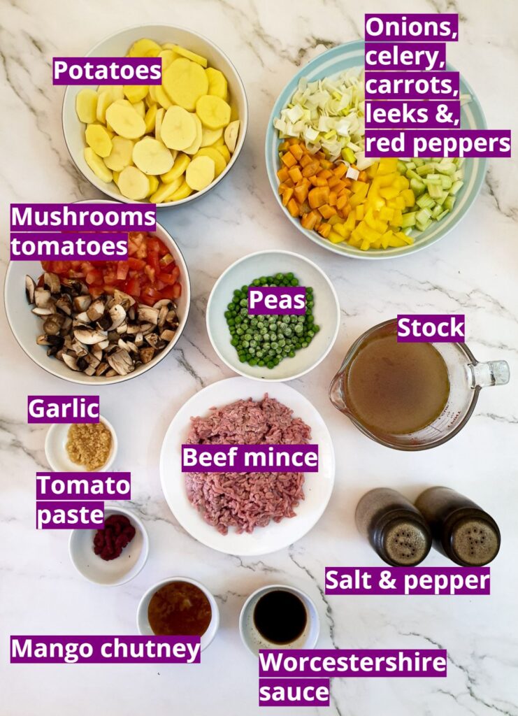 Ingredients for deconstructed cottage pie