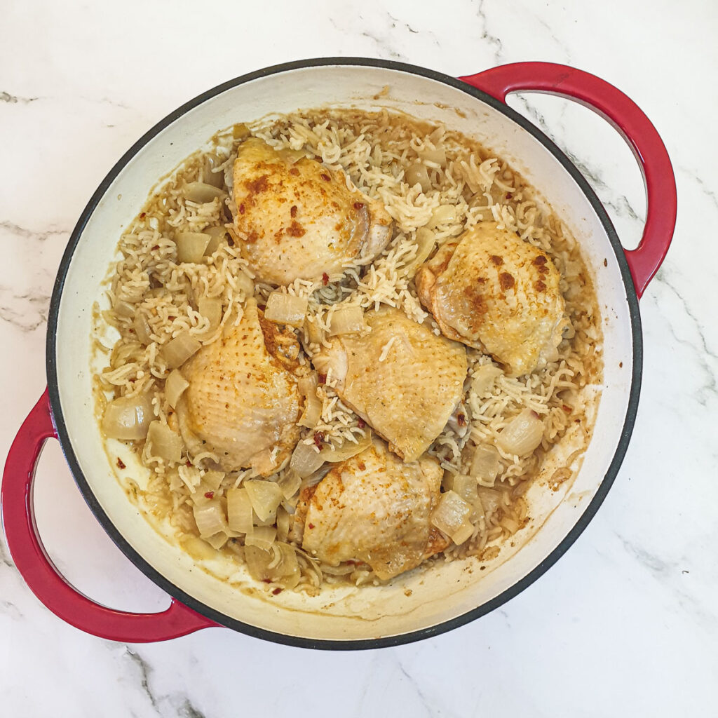 Garlic chicken ovenbake before the skin has been browned.