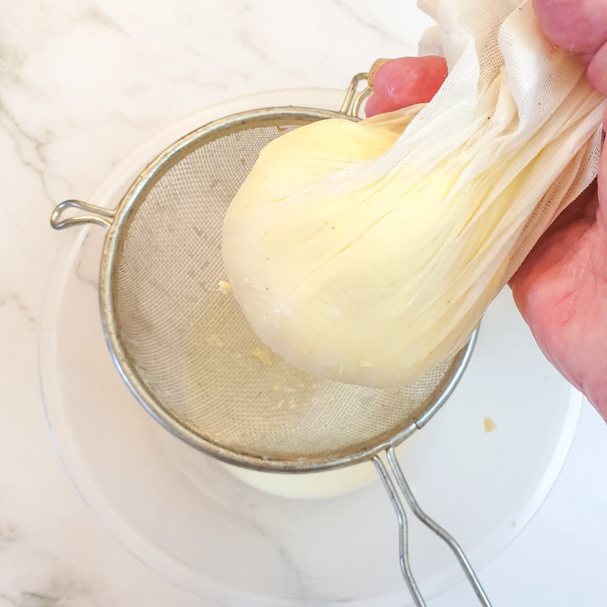 A lump of butter in a muslin cloth.