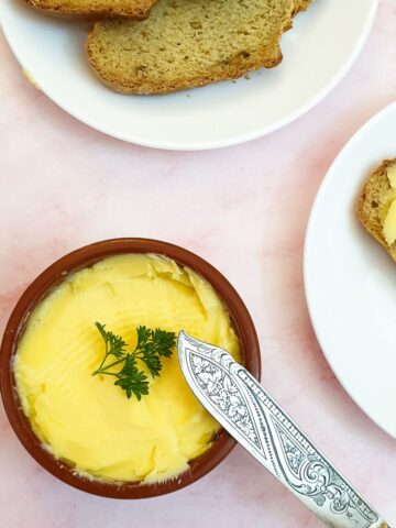 A dish of homemade butter in a ramekin.