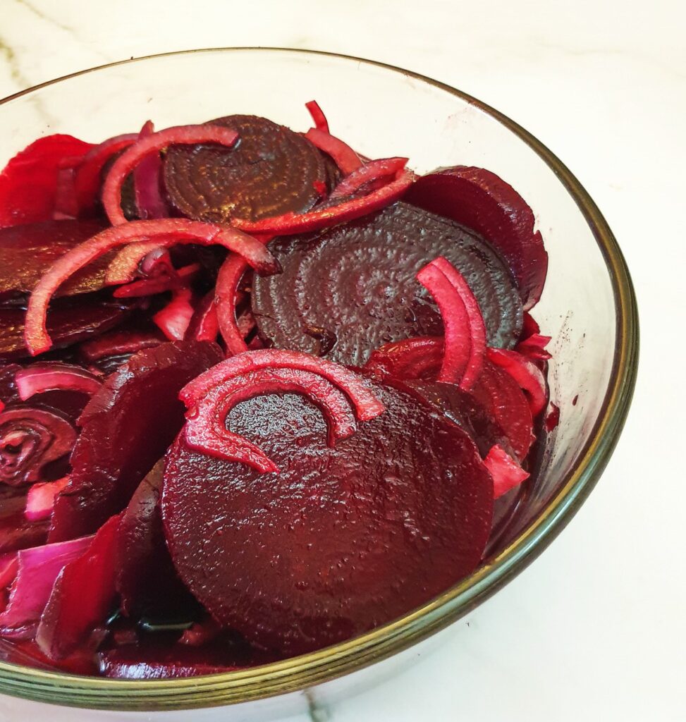 Close up of spicy beetroot salad.