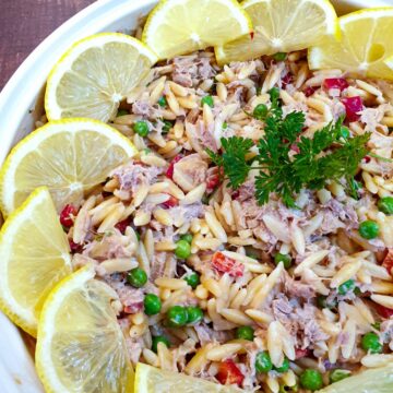 Close up of tuna noodle salad