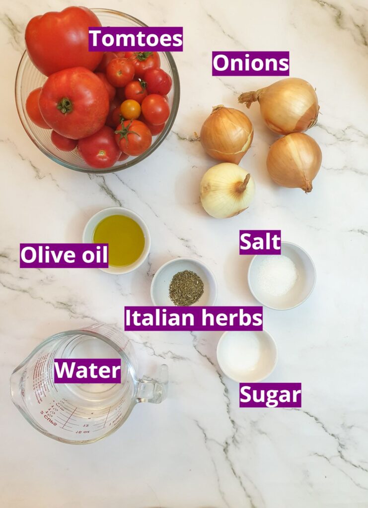 Ingredients for marinara sauce.