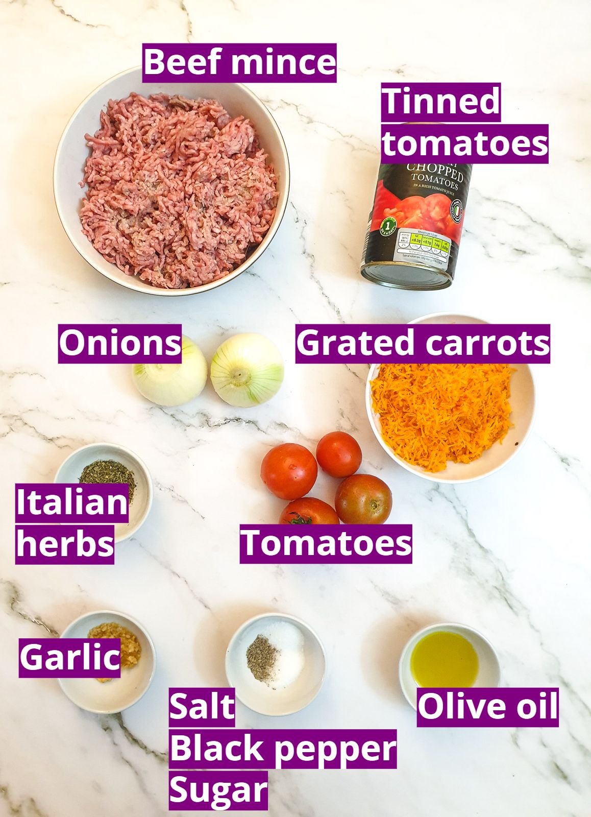 Ingredients for slow-cooker bolognese sauce.