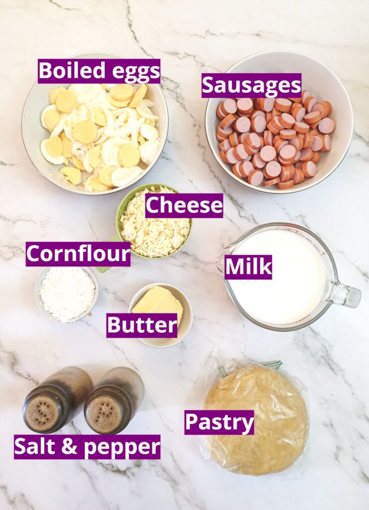 Ingredients for a South African savoury tart.