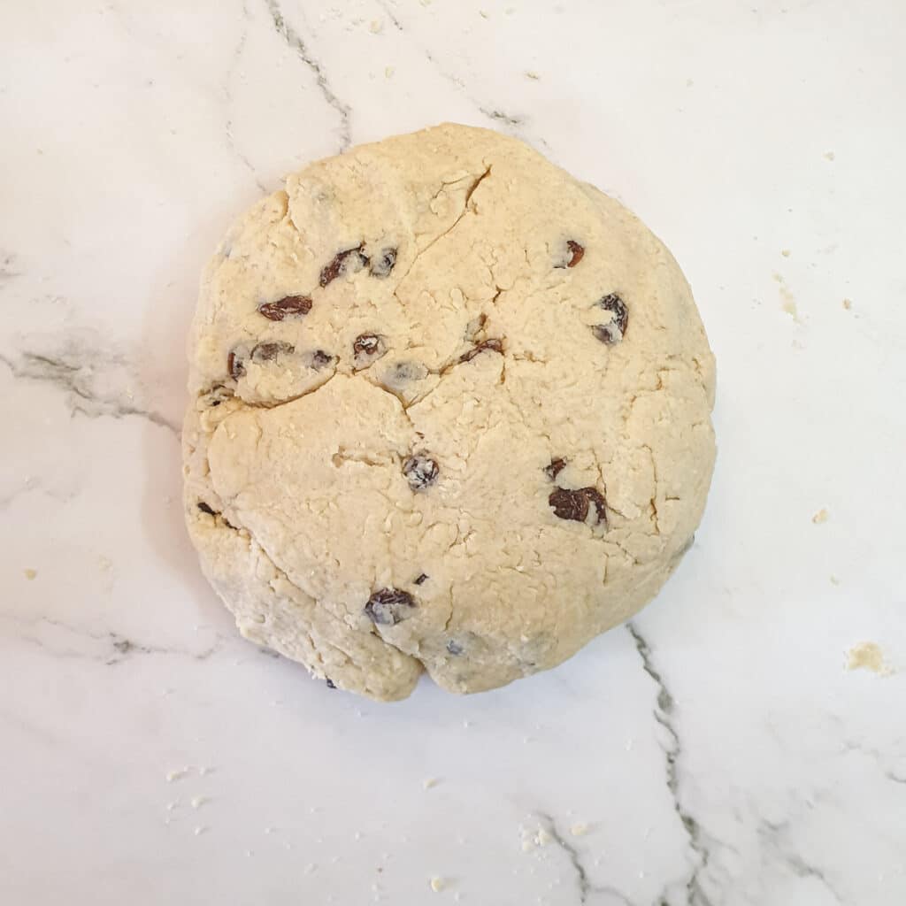 A ball of scone dough ready to be rolled.