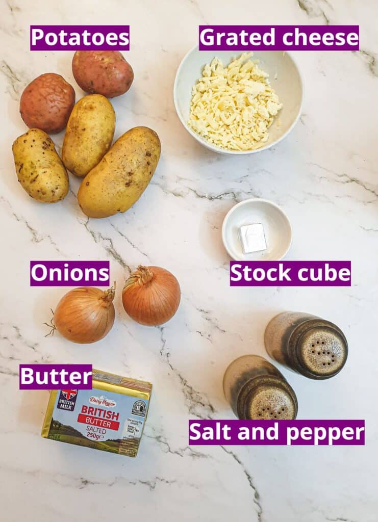 Ingredients for boulangere potatoes.