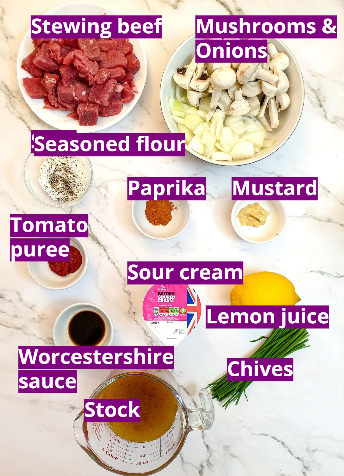 Ingredients for slow-cooker beef stroganoff.