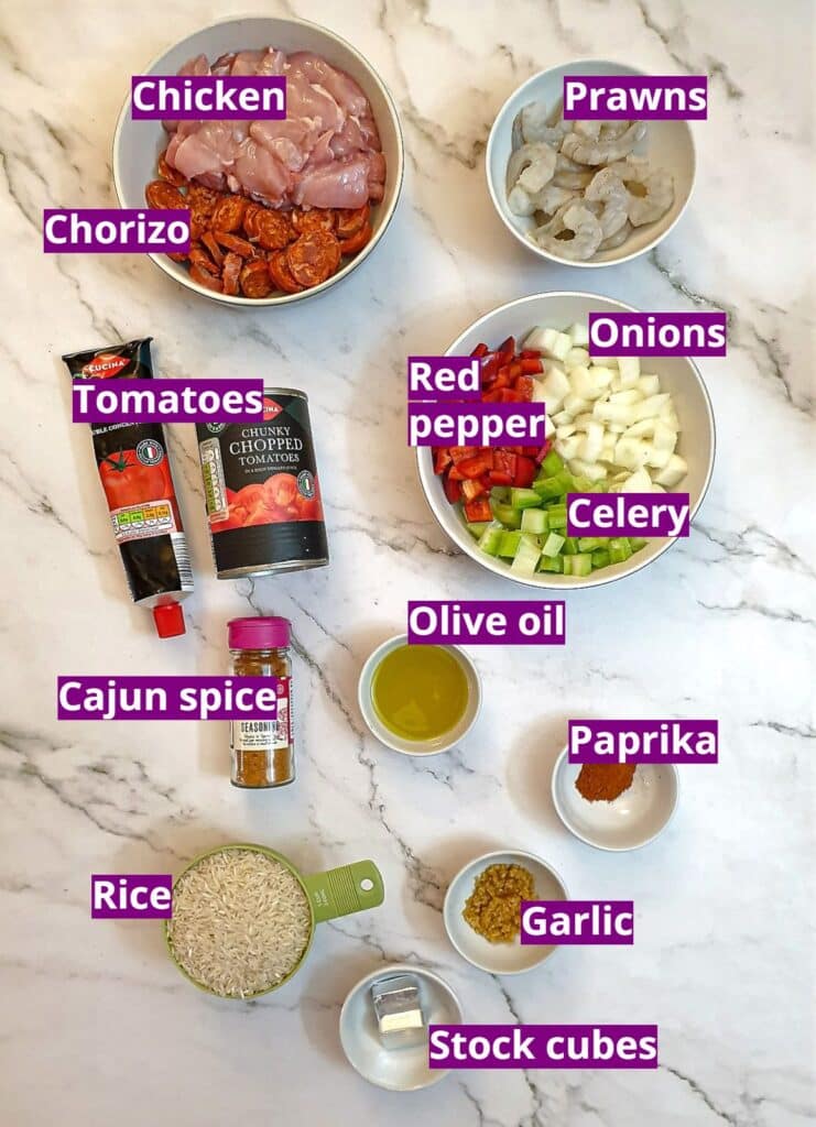 Ingredients for creole jambalaya.
