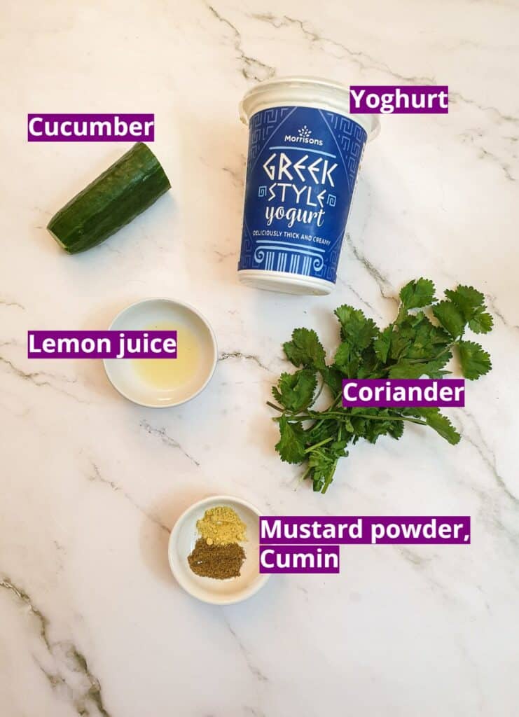 Ingredients for cucumber raita.